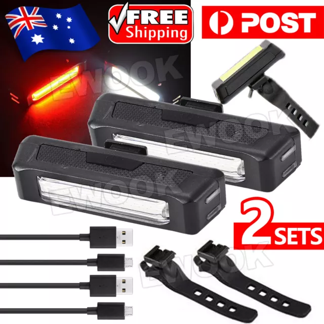 Waterproof USB Rechargeable LED Bike Bicycle Front & Rear Light Set Wide Beam