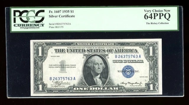 DBR 1935 $1 Silver Fr. 1607 BA Block PCGS 64 PPQ Serial B26375763A