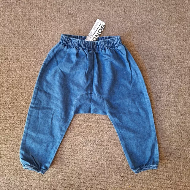 Bonds Baby Boys 1 Stretch Long Pants Blue Denim Like Soft Elastic Waist Foot