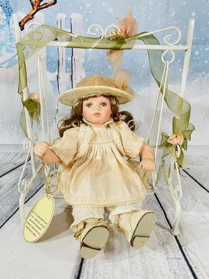 Emerald Porcelain Doll Sitting on a Swing Little Girl Precious Gift Collection