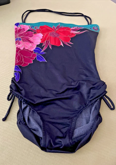 Rose Marie Reid Strapless One Piece Swimsuit Womens 12  W Ruche Vintage 70-80s