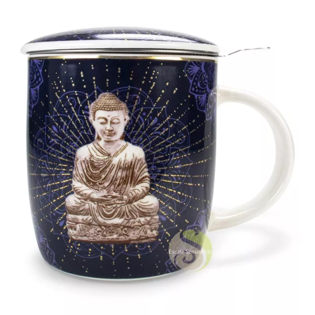 Tisanière Bouddha bleu Escale Sensorielle 400 ml céramique thé 3 pièces cadeau