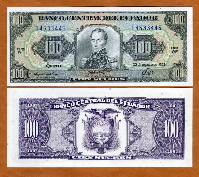 Ecuador, 100 Sucres, 1993, P-123Ab, WF, UNC Pre-USD$