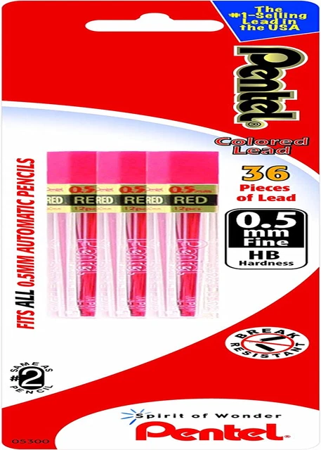 Refill Lead, 0.5Mm, Fine, Red, 12 Pieces per Tube, 3 Pack (PPR5BP3-K6)