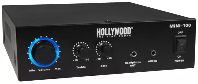 100W HiFi Verstärker HOLLYWOOD "Mini-100" Amplifier Audio Stereo Cinch AUX DJ PA