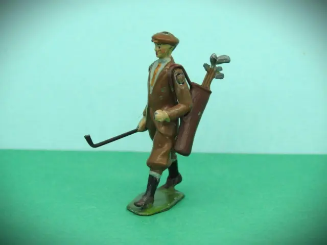 Britains Pre-War (1926) Rare Lead Golfer #562 In Brown With Bag Of Golf Clubs 2