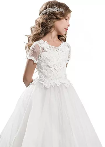 ABAO SISTER Elegant Lace Applique Floor Length Flower Girl Dress Wedding