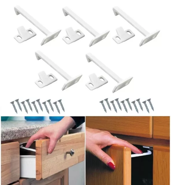 TERF® White Child Safety Catch Lock Cupboard Door Drawer Cabinet Kitchen Bathr