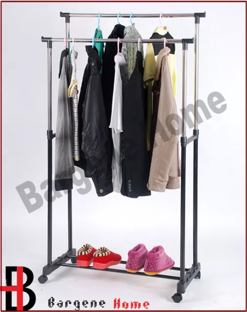 Portable Stainless Steel Double Clothes Rack Hanger Cloth Coat Garment Dryer