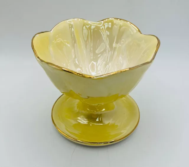 Stunning Art Deco Maling Yellow Lustre Lotus Flower Dessert / Sundae Bowl - VGC