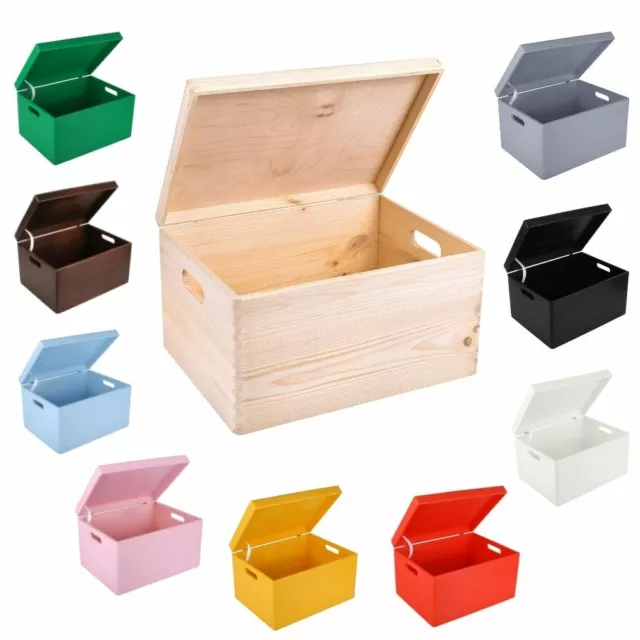 Grande Scatola In Legno Di Pino 40x30x24 Cm Con Maniglie – Cassetta Portaoggetti Per Documenti, Giochi E Attrezzi, Spessore 1 Cm, Base In Compensato, Fatto In UE