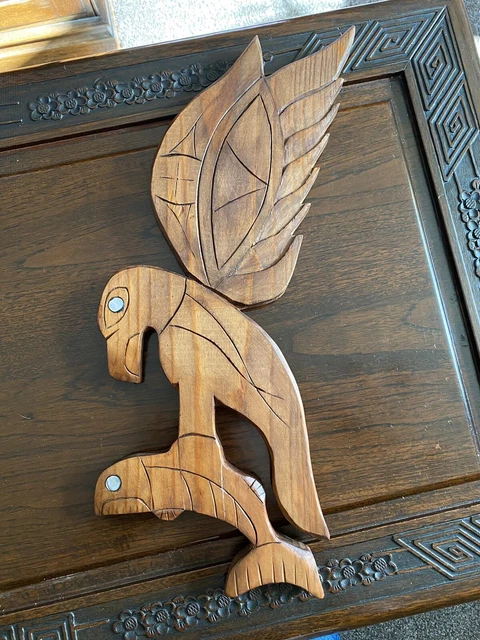 Canadian First Nations Carved Plaque “Eagle & The Fish”. Signed Roy L Crocker.