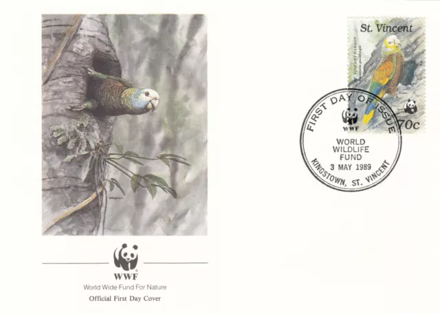 (110865) Birds Parrot WWF St Vincent FDC 1989