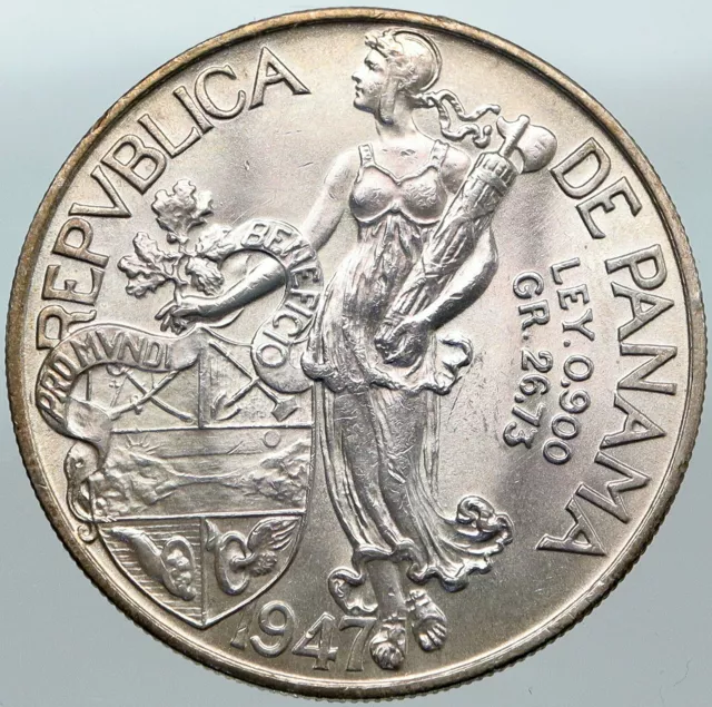 1947 PANAMA Large CONQUISTADOR BALBOA Liberty Vintage OLD Silver Coin i88386