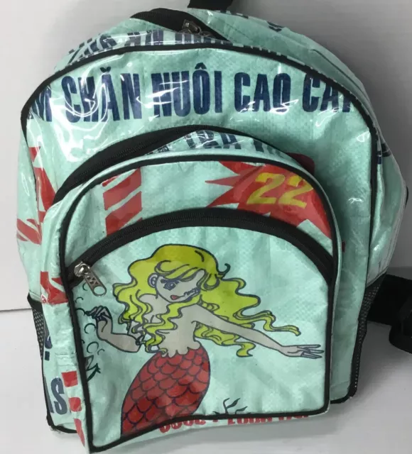 Khmer Fair Trade Handmade Casual Backpack Cambodia Turquoise Red Mermaid RARE