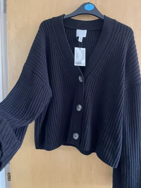 Bnwt H&M Chunky Knit Wardrobe Staple Black Cardigan Size M