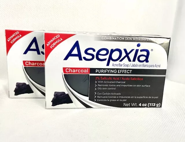 Asepxia Charcoal Acne Bar Soap( 2 Pack ) 4oz each/Jabon en Barra par Acne