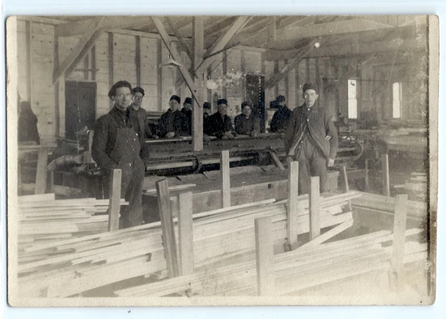 Lumber or furniture factory workers, Grand Rapids, Michigan; photo postcard RPPC