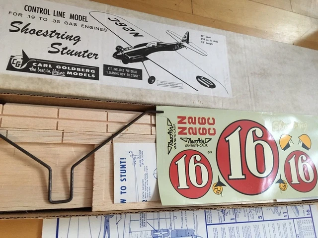 Control Line Biplane Kit CARL GOLDBERG ORIGINAL Shoestring Control Line Airplane Kit £80.00 ...