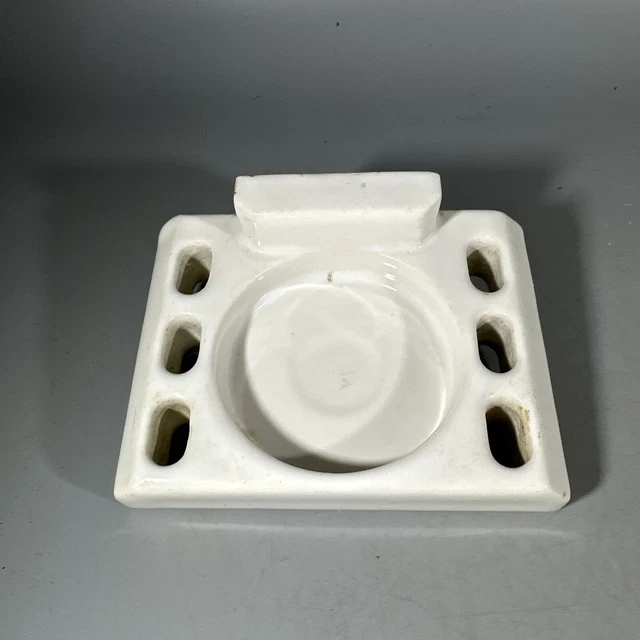 Vtg White Porcelain Ceramic Toothbrush Cup Holder Wall Mount MCM Salvaged