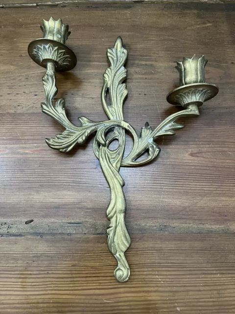 Vintage Brass Double Arm Candlestick Wall Mount Sconce