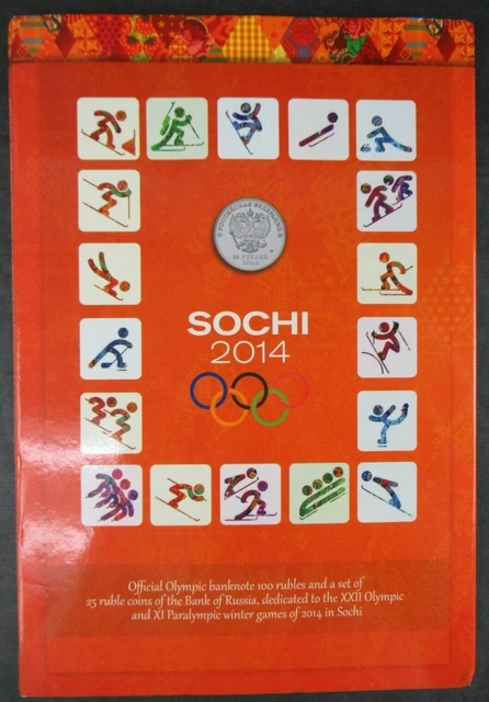 Sochi 2014 Olympics Set Of 25 Russian Ruble (4) Coins & 100 Ruble Bank Note Sochi 2014 Olympics Set Of 25 Russian Ruble (4) Coins & 100 Ruble Bank Note