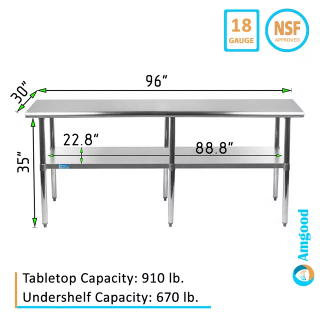 30" X 96" Stainless Steel Work Table With Galvanized Undershelf