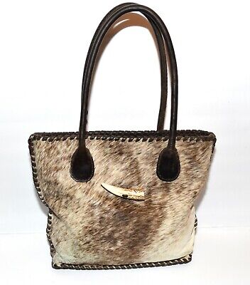 Guayaca Argentina Handcrafted Brown Cream Speckled Fur Brown Leather Tote Bag