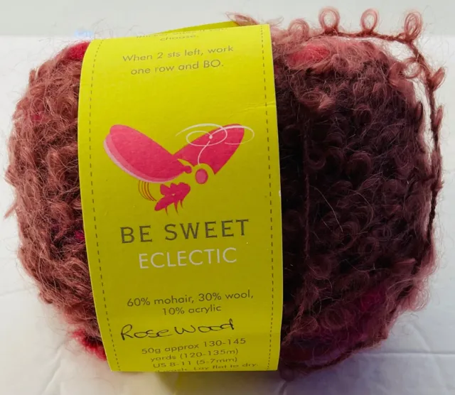 Be Sweet Eclectic Yarn Rosewood Unit of 1 Mohair/Wool/AcrylicHandmad ColorChange