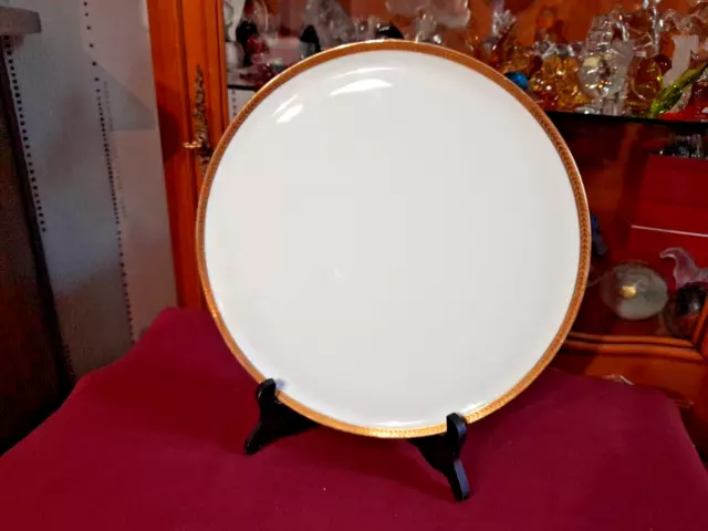 plat rond a tarte en porcelaine de limoges Chastagner blanc et filet or 2