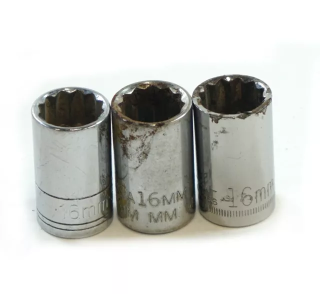 Lote De 3PC Craftsman, Kd , Proto 1/2" Dr 12-Point 16mm Métrico Enchufe Como Es 2