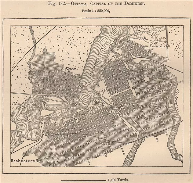 Ottawa, Capital of the Dominion. Canada 1885 old antique map plan chart