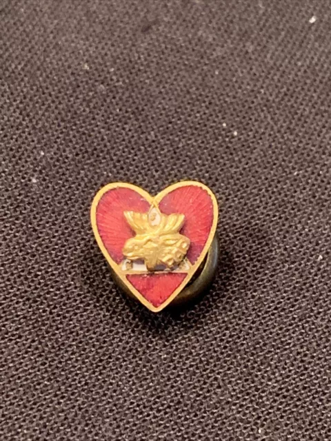 Loyal Order of Moose FHC Red Enamel Heart Screwback Lapel Pin Antique