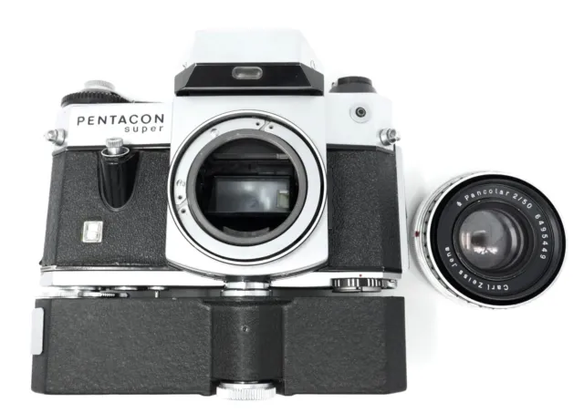 Película Pentacon Super 35 mm montaje SLR M42 con lente pancolar, bobinador, manuales RARA 3