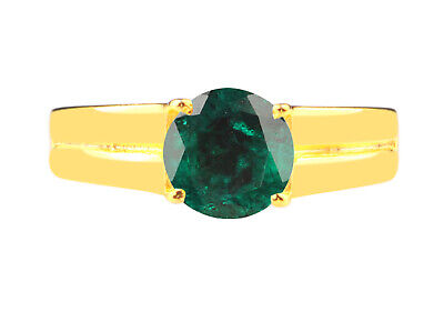 14KT Yellow Gold & 1.20Ct Round Shape AA Natural Zambian Emerald Solitaire Ring