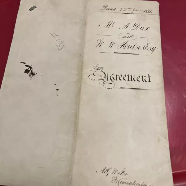 Antique Hand-Written Legal Document Craft Prop 1889 Dux Merchant Salford Vintage