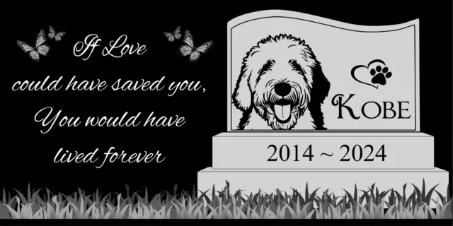 Pet memorial Engraved Marker, headstone Granite gravestone, Old English Sheepdog