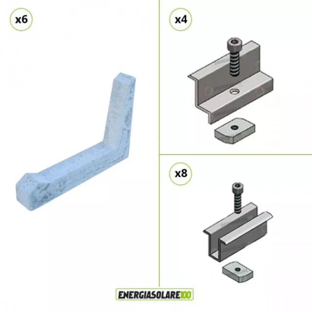 Kit Struttura 5 Pannelli Solari 35mm Blocchetto cemento Zavorra 30° Tetto Piano