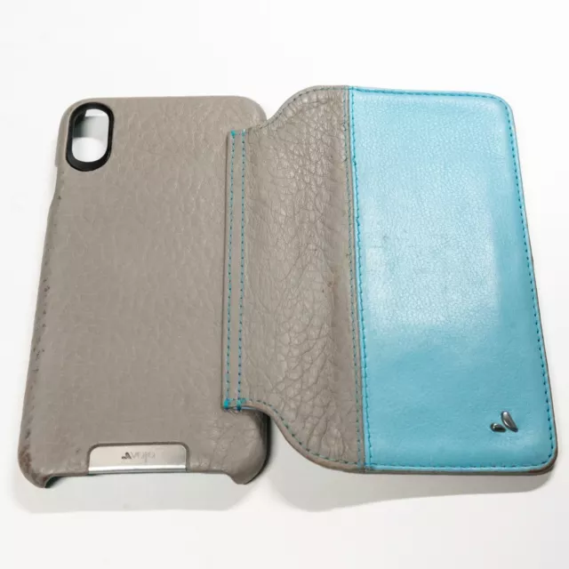 Vaja Cases Argentine Leather Custom Aqua Gray Wallet LP iPhone XS Max VG Folio 2