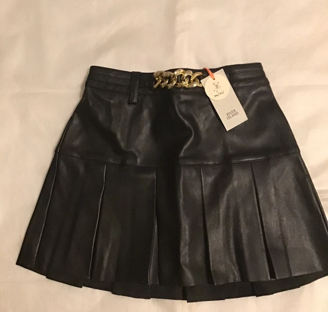 River island mini girls aged 2-3 Years pleated faux leather skirt outfit BNWT 7