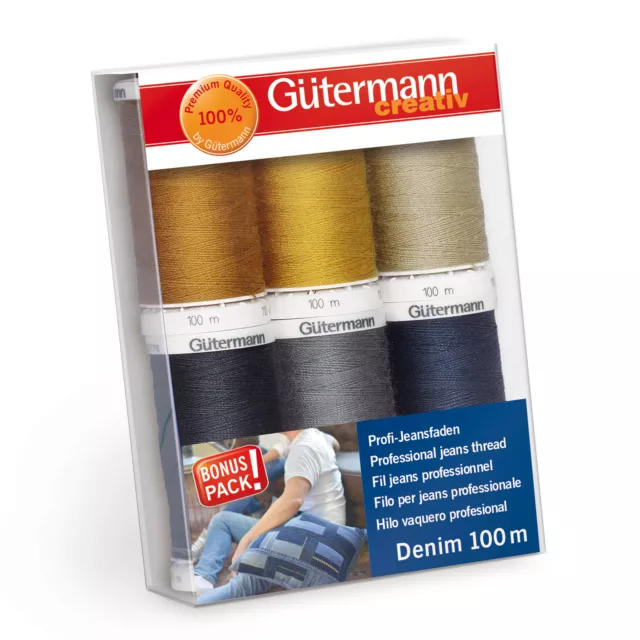 Gutermann Jeans Thread Set, 100 Percent POLYESTER, 3 x 100m, 2 x 200m