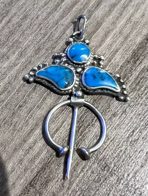 Petite fibule ancienne - argent massif Et Turquoise