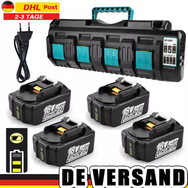 18V 3Ah BL1830B für Makita AKKU & 4-Fach Ladegerät DC18SF BL1860B BL1850B BL1840