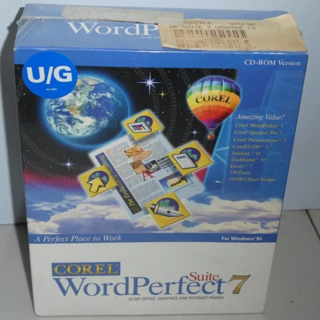 corel wordperfect suite 7 big box pc new sealed cd-rom version win95