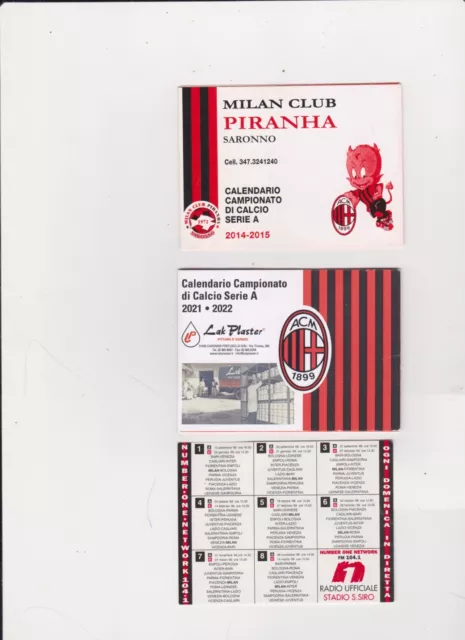 Lotto 3 Calendarietti Di Milan Club Di  Campionati Di Calcio Anni 1988 2014 2021