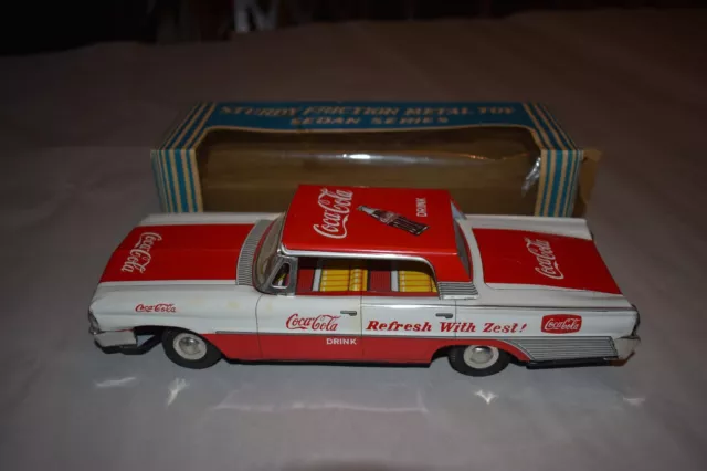 1960s Coca Cola Taiyo Tin Ford Sedan Friction Toy with Box