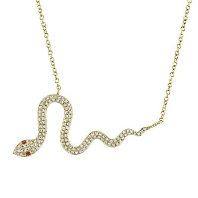 14K or Jaune Diamant Rubis Serpent Collier Pendentif Femmes Rond Coupe Naturel