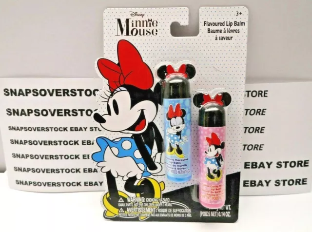 Disney Minnie Mouse Cotton Candy & Blueberry Flavored Lip Balm Tubes 0.14 Oz.