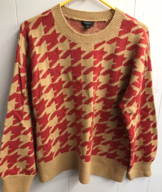 Ann Taylor Factory Sweater. Tan & Red Geometric Pattern. Size XL. NWT.