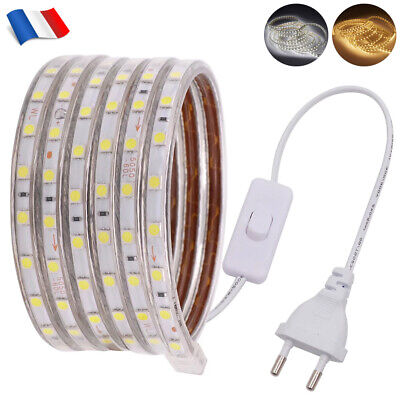 5050 Ruban LED Bande Guirlande Lumineuse 60leds/m Blanc Strip Étanche+Plug 220V